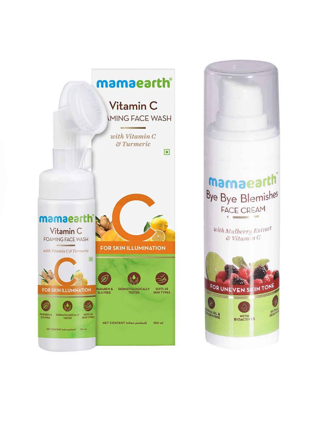 mamaearth unisex set of vitamin c foaming face wash & bye bye blemishes face cream