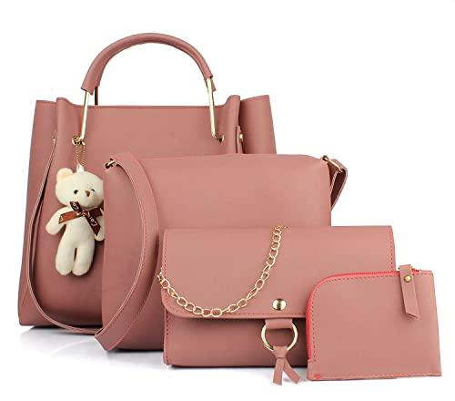 mammon women's pink handbag combo (set of 4)