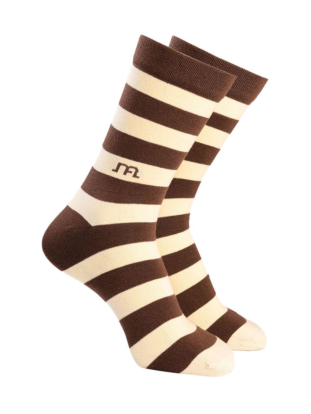 man arden men brown & beige striped calf-length socks