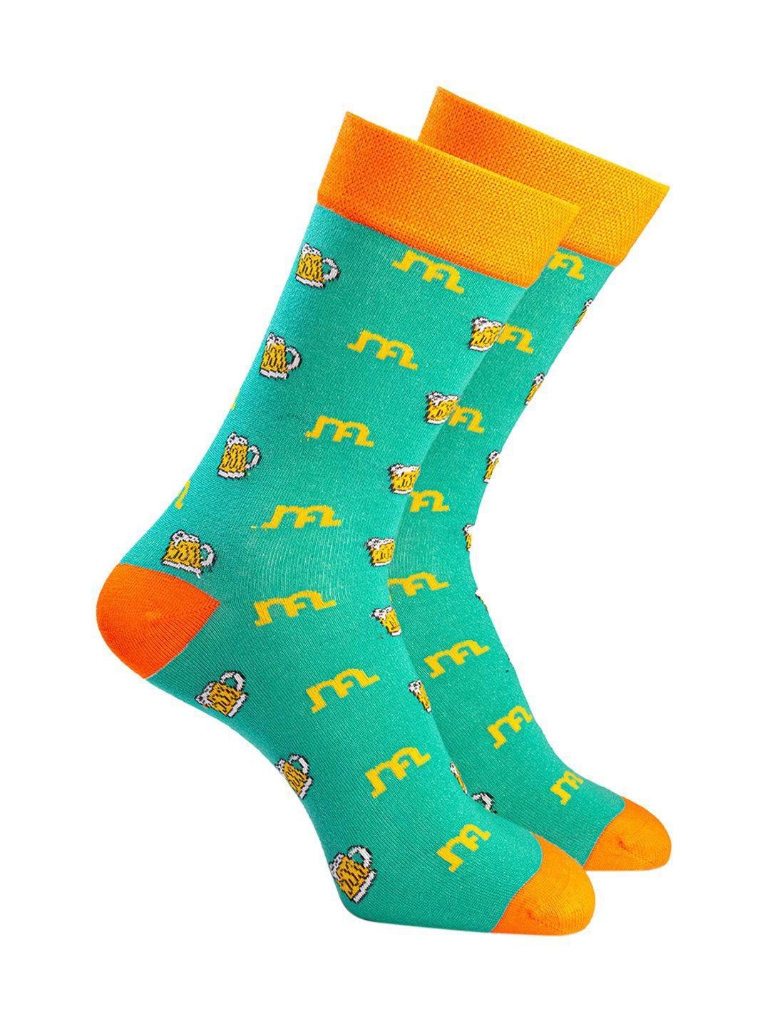 man arden men green & orange patterned cotton calf-length socks