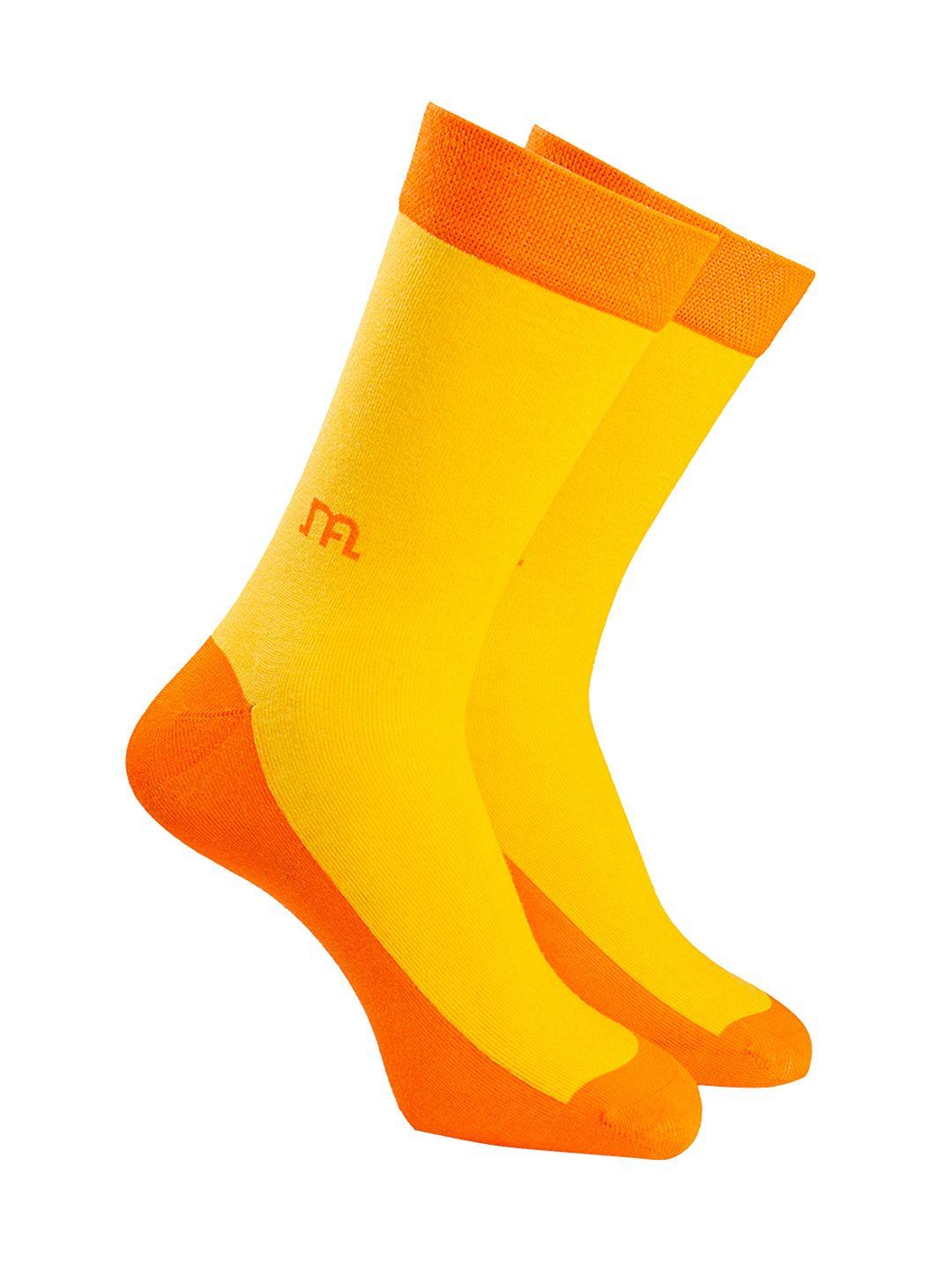 man arden men orange & yellow men patterned calf-length cotton socks