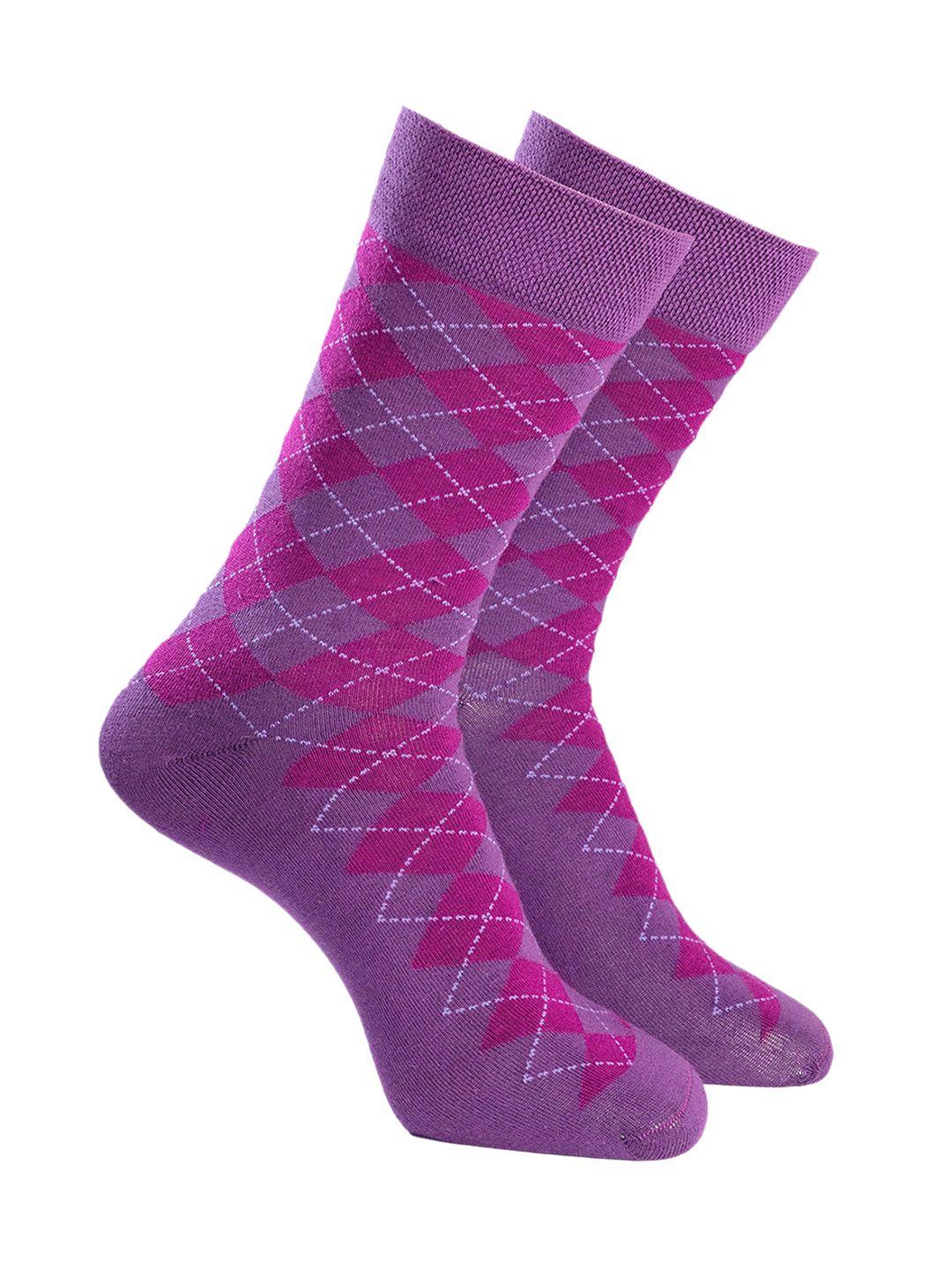 man arden men purple checked cotton calf-length socks