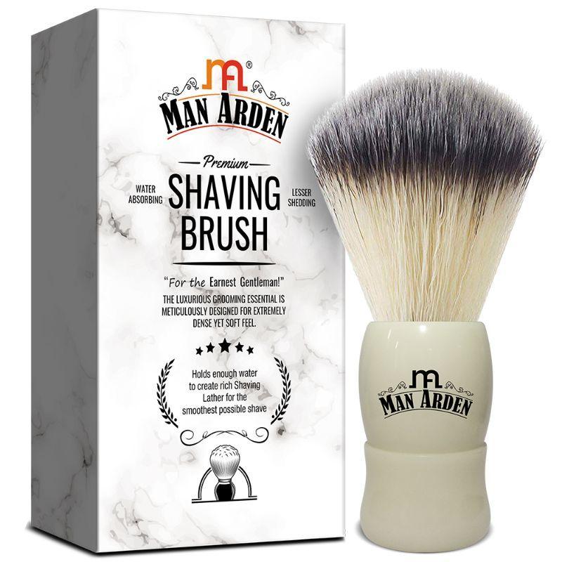 man arden royal white premium shaving brush with ultra soft & absorbent bristles long handle