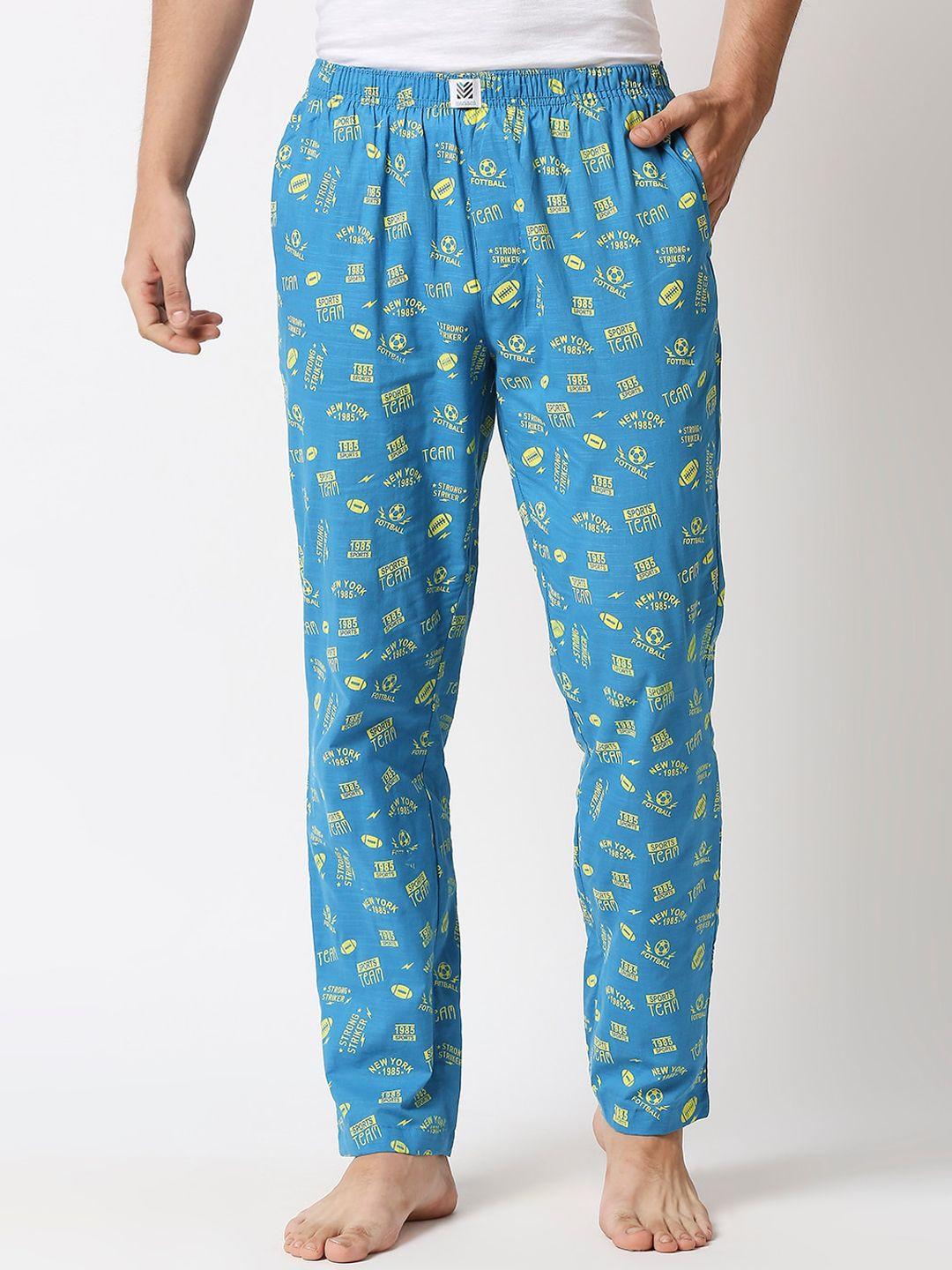 manaca men blue printed cotton lounge pants