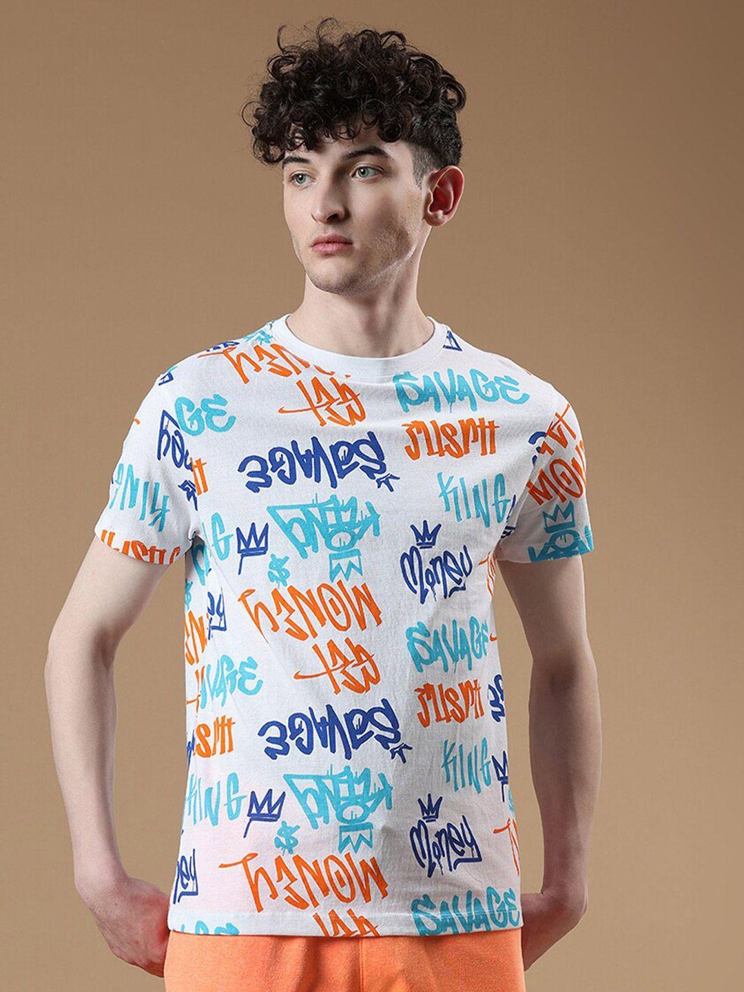 manaca men multicoloured typography printed pure cotton pockets t-shirt