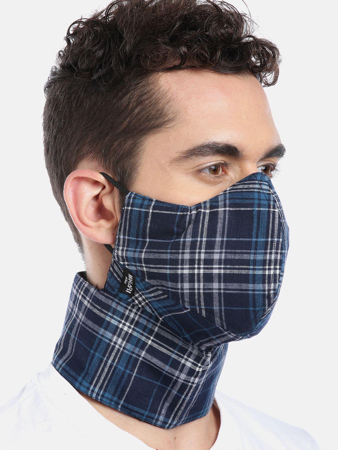 manari india men navy blue reusable 5-ply full coverage sustainable cloth biker mask