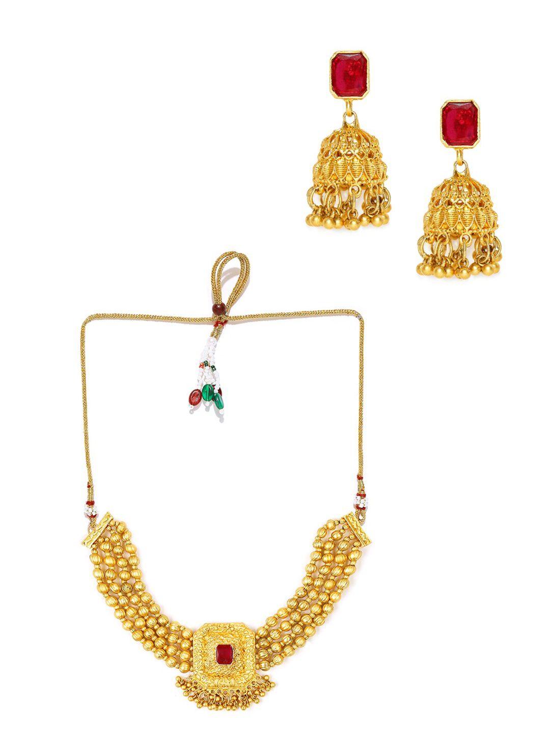 manath gold-plated kundan studded jewellery set with maang tika