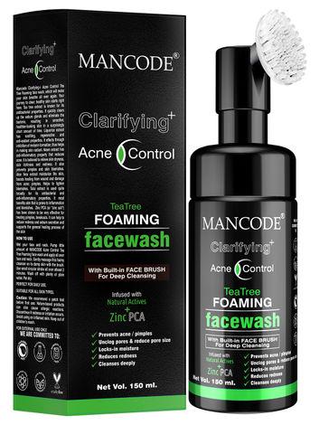 mancode clarifying acne control tea tree foaming facewash (with bult-in brush) (150 ml)