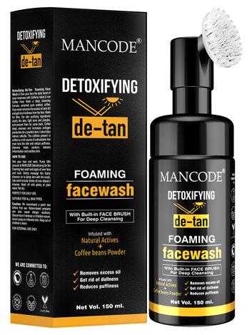mancode detoxifying de tan foaming facewash (with bult-in brush) (150 ml)