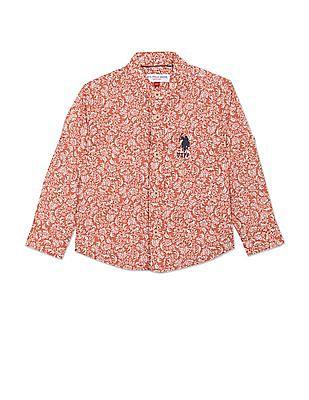 mandarin collar floral print cotton shirt