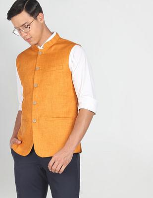 mandarin collar heathered nehru jacket