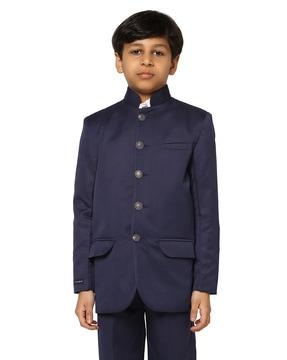 mandarin-collar blazer with welt pocket