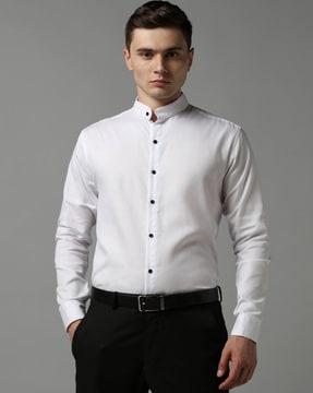 mandarin-collar shirt with button-down detail