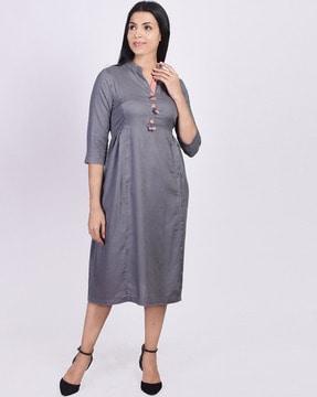 mandarin collar a-line kurta with tassels