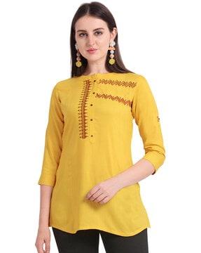 mandarin collar a-line tunic with embroidery