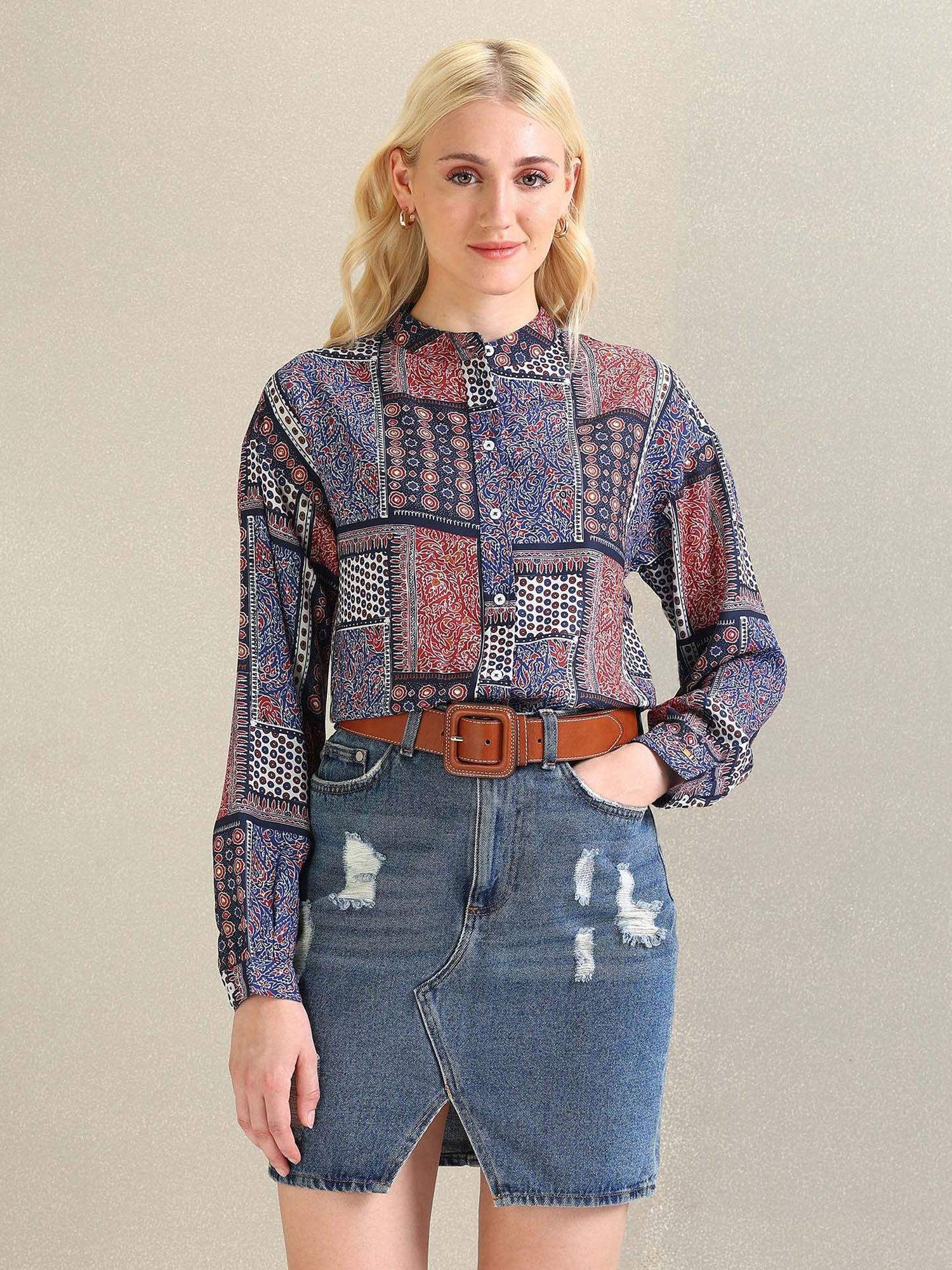 mandarin collar boho shirt