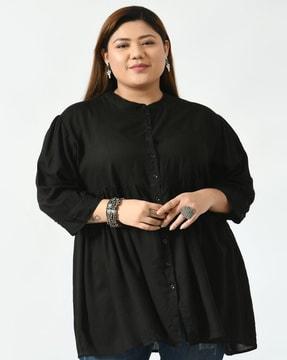 mandarin-collar front button tunic