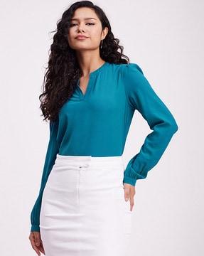 mandarin-collar full-sleeves top