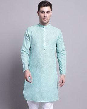 mandarin-collar kurta with patch pocket