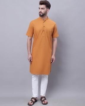 mandarin-collar long kurta with insert pocket