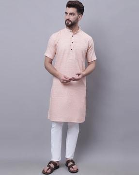 mandarin-collar long kurta with insert pocket