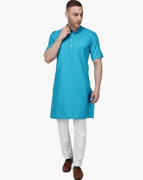 mandarin collar long kurta with patch pocket