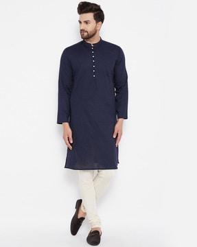 mandarin collar long kurta with patch pocket