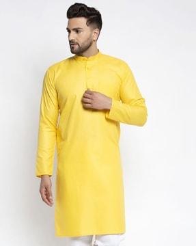 mandarin-collar patch-pocket long kurta