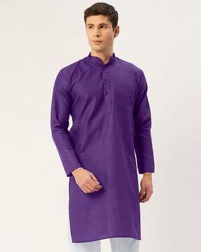 mandarin-collar patch-pocket long kurta