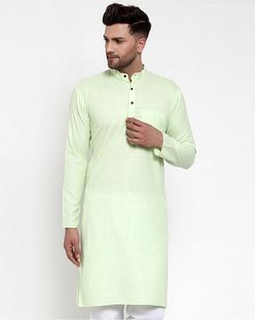 mandarin-collar patch-pocket long kurta