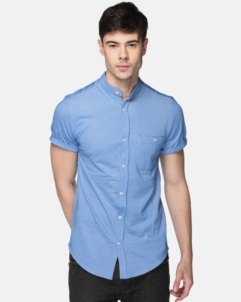 mandarin-collar patch-pocket shirt