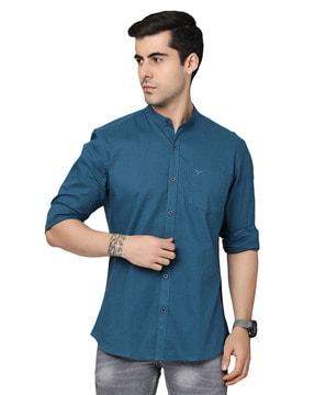 mandarin-collar patch pocket shirt