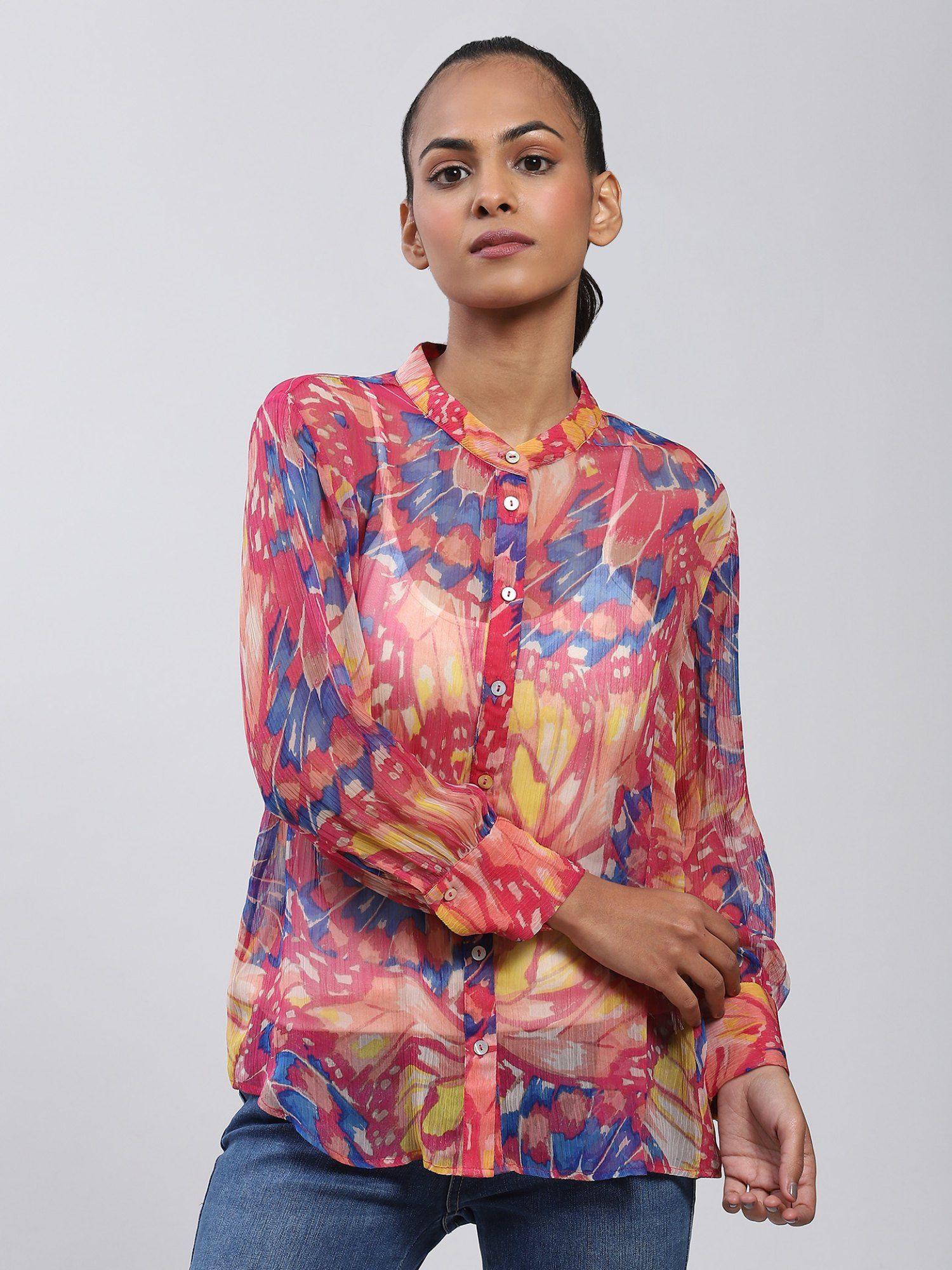 mandarin collar printed shirt with inner (set of 2)