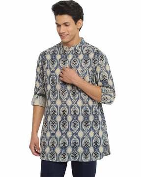 mandarin collar printed short kurta