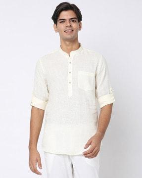 mandarin-collar roll-up sleeve kurta