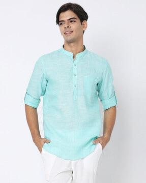 mandarin-collar roll-up sleeve kurta