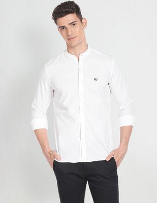 mandarin collar self design shirt