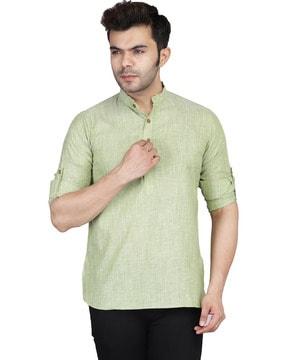 mandarin collar self-design short kurta