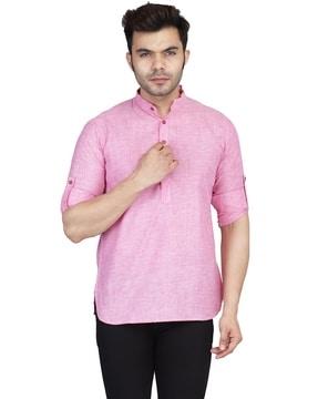 mandarin collar self-design short kurta