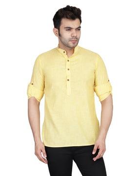 mandarin collar self-design short kurta