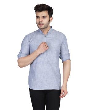 mandarin collar self-design short kurta