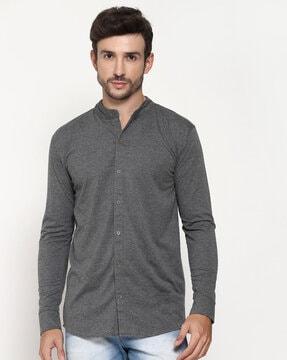 mandarin-collar shirt with full-length sleeves