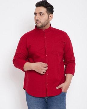 mandarin-collar shirt with patch pocket