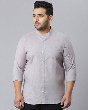 mandarin-collar shirt with patch pocket