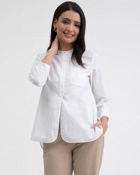 mandarin collar shirt with patch pocket