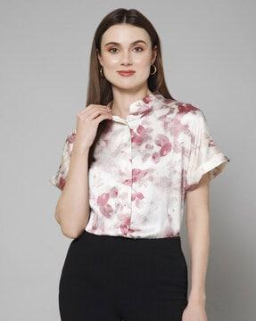 mandarin collar shirt with short sleeves