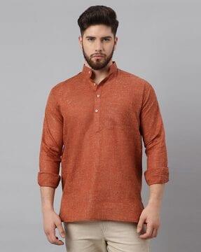 mandarin-collar short kurta with patch pocket