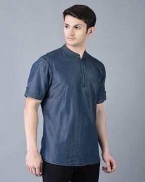 mandarin collar short kurta with patch pocket