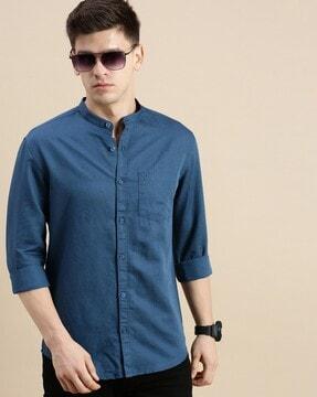 mandarin collar slim fit shirt