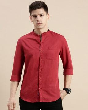 mandarin collar slim fit shirt